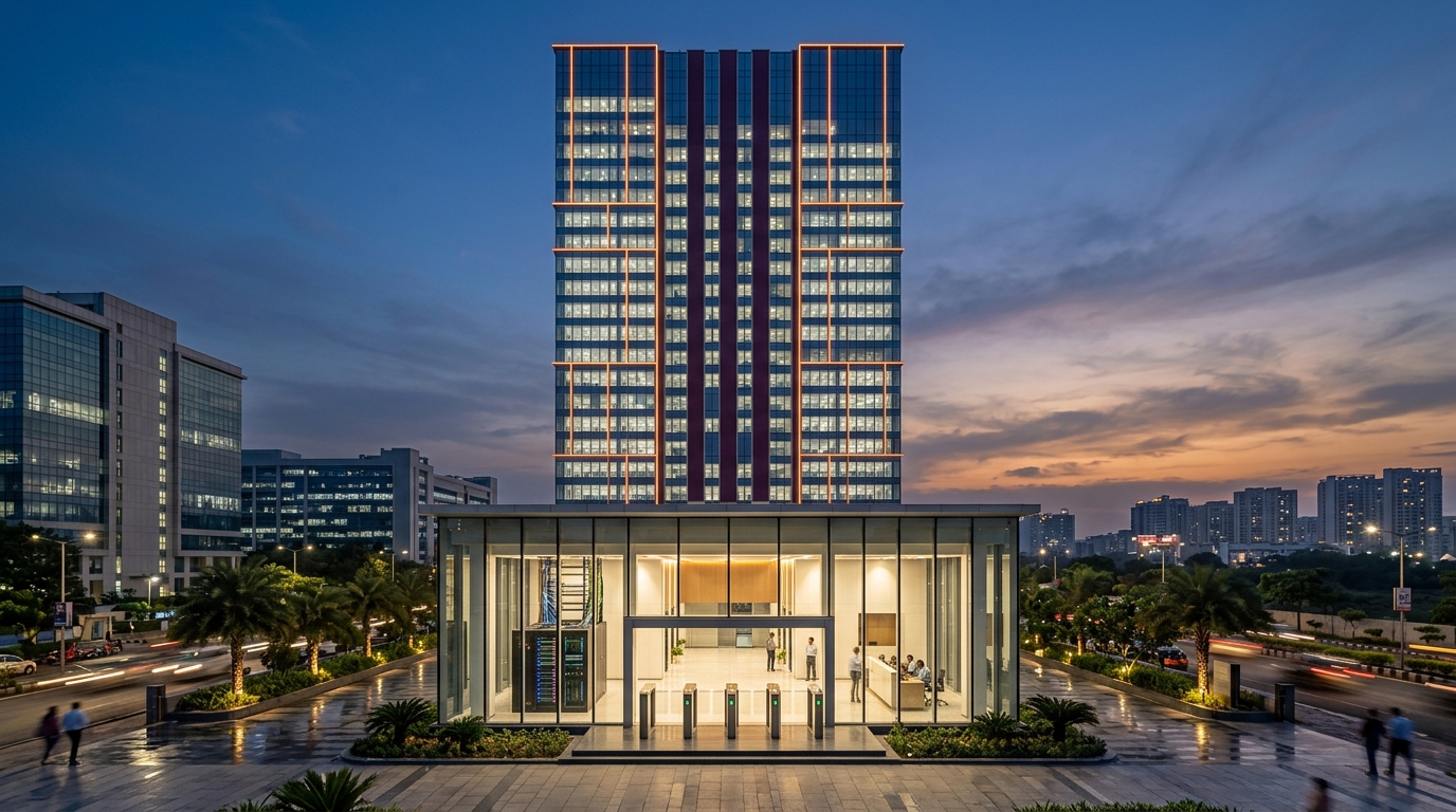Modern glass architectural commercial building with BMS automation